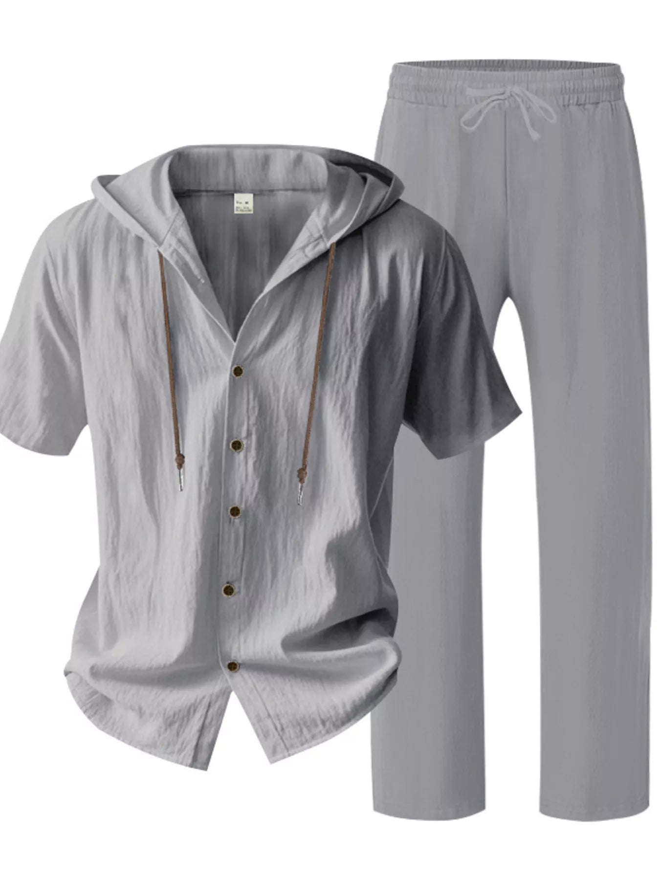 Men's Full Size Button Up Hooded Top and Pants Set Plus Size