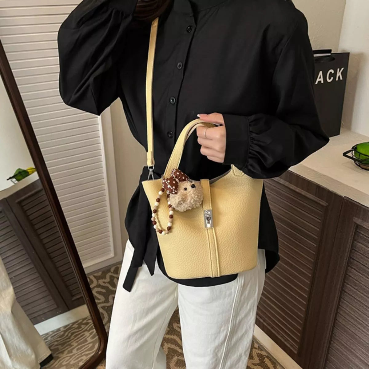Leather Bucket Crossbody Bag