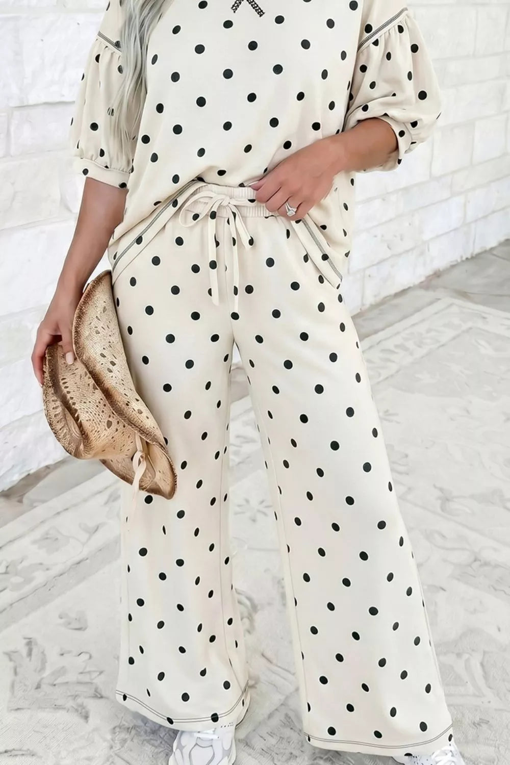 Polka Dot Half Sleeve Top and Pants Set