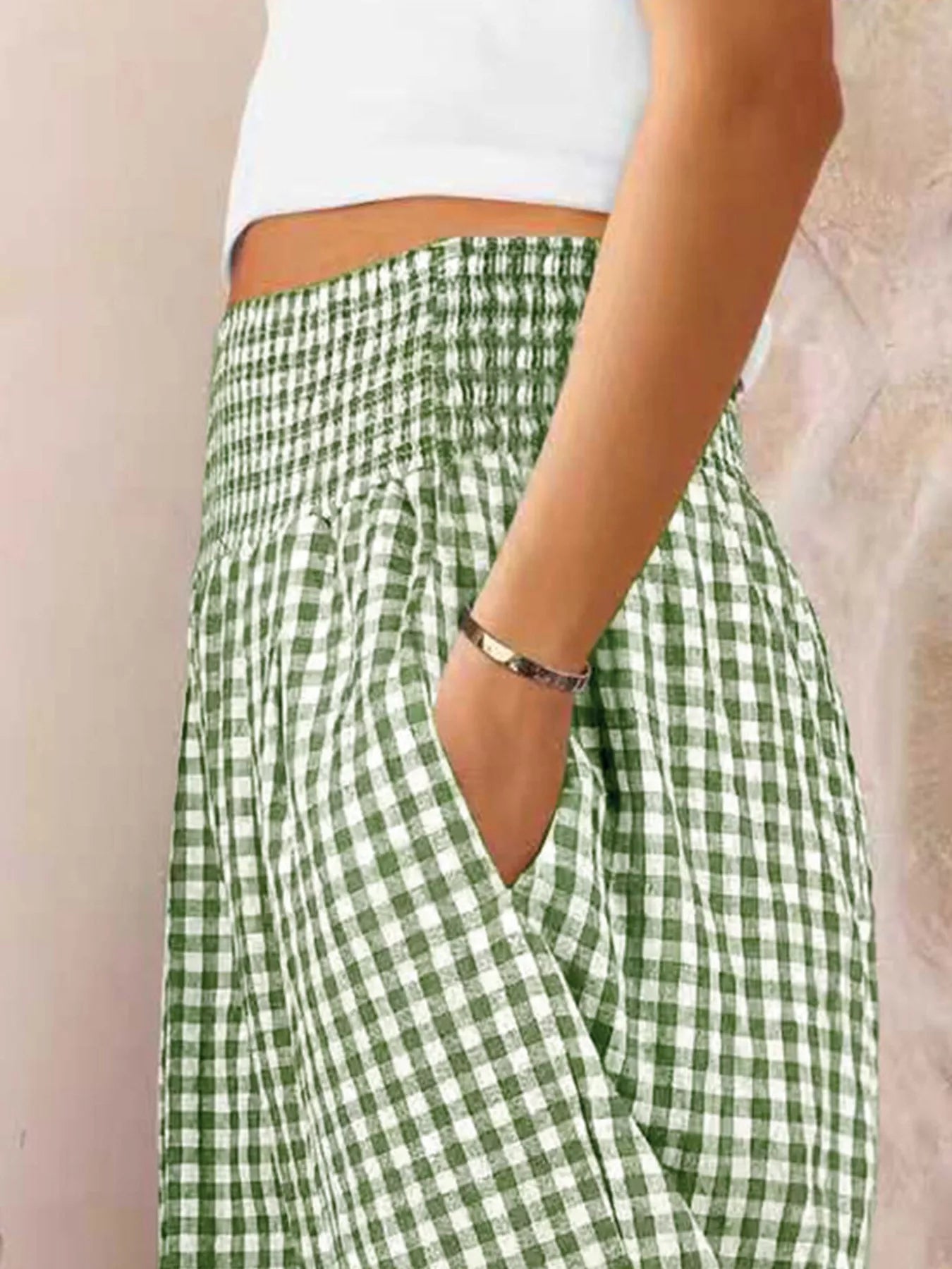 Gingham High-Waisted Wide Leg Pants