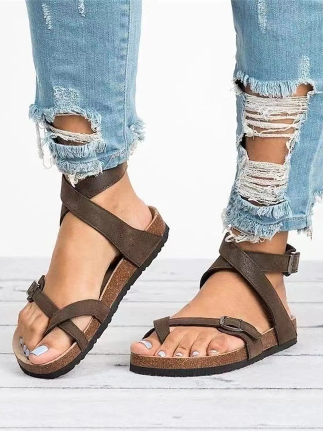 Cross-Strap Buckle Sandals