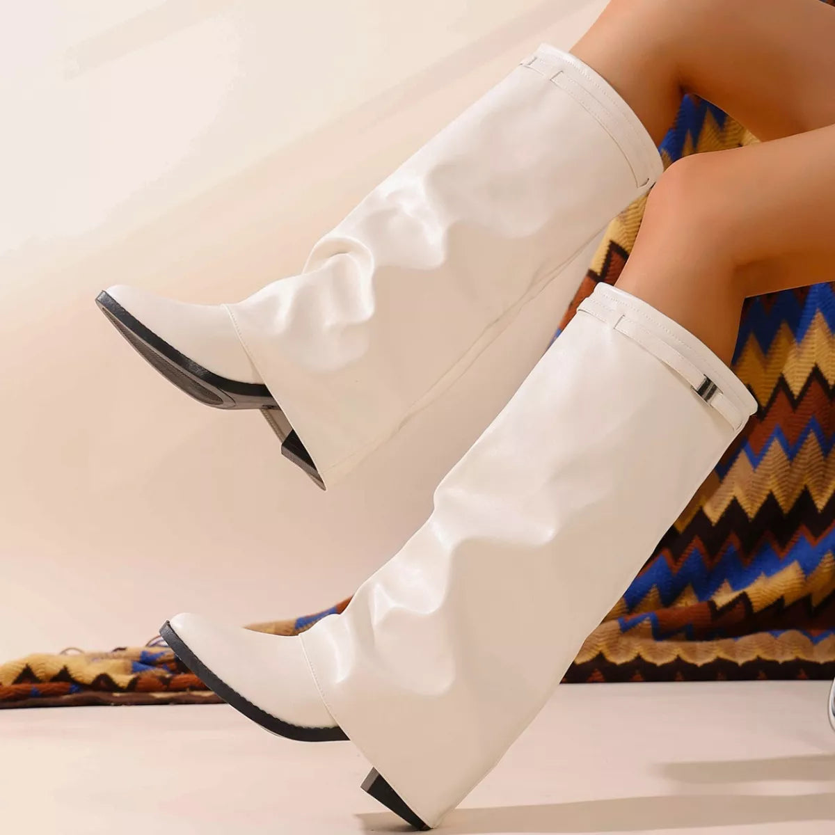 Point Toe Block Heels Boots
