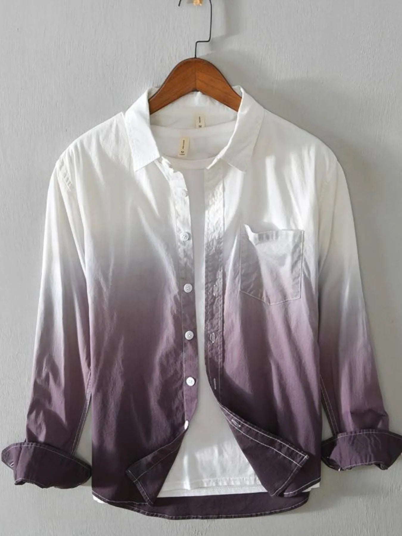 Men's Plus Size Gradient Button Up Long Sleeve Shirt