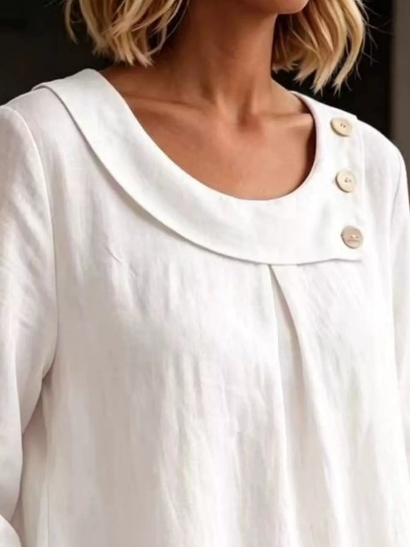 Linen Blend Blouse with Decorative Buttons