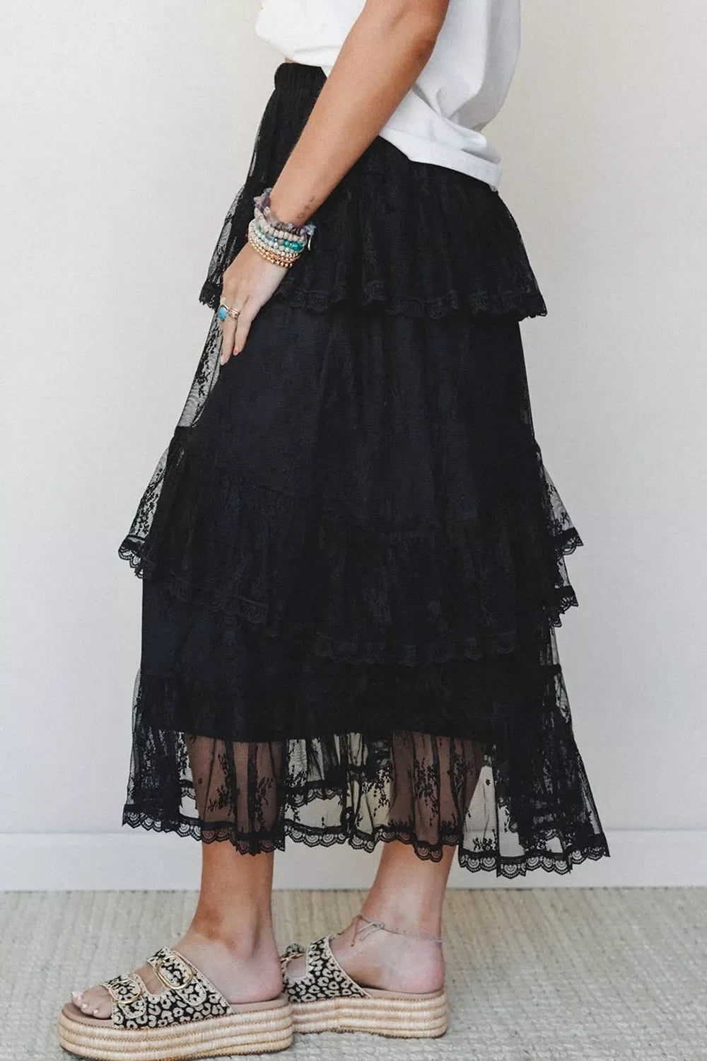 Elegant Ruffle Lace Tiered Skirt