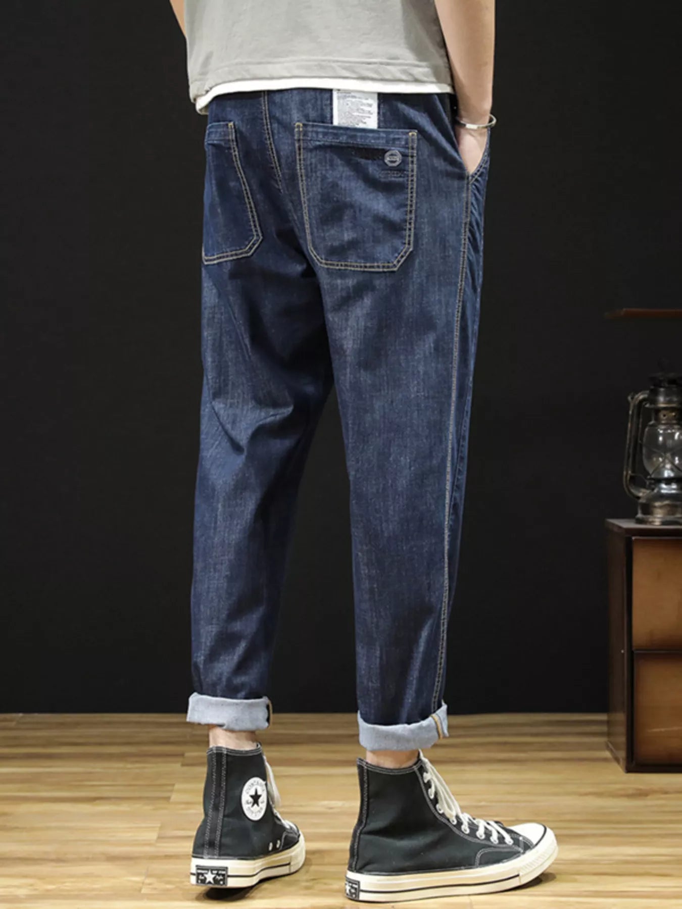 Men's Plus Size Drawstring Straight Leg Jeans