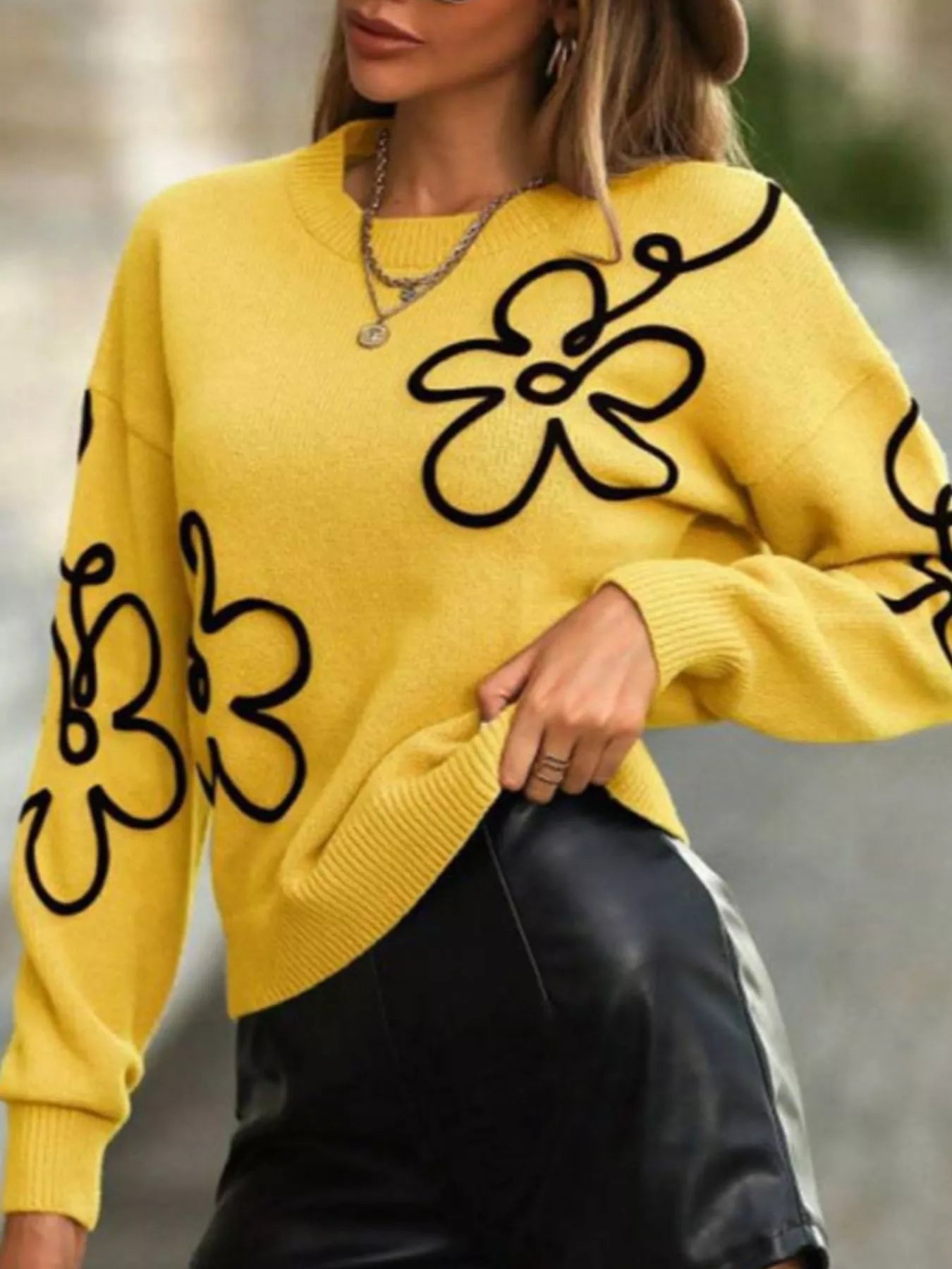 Flower Dropped Shoulder Sweater