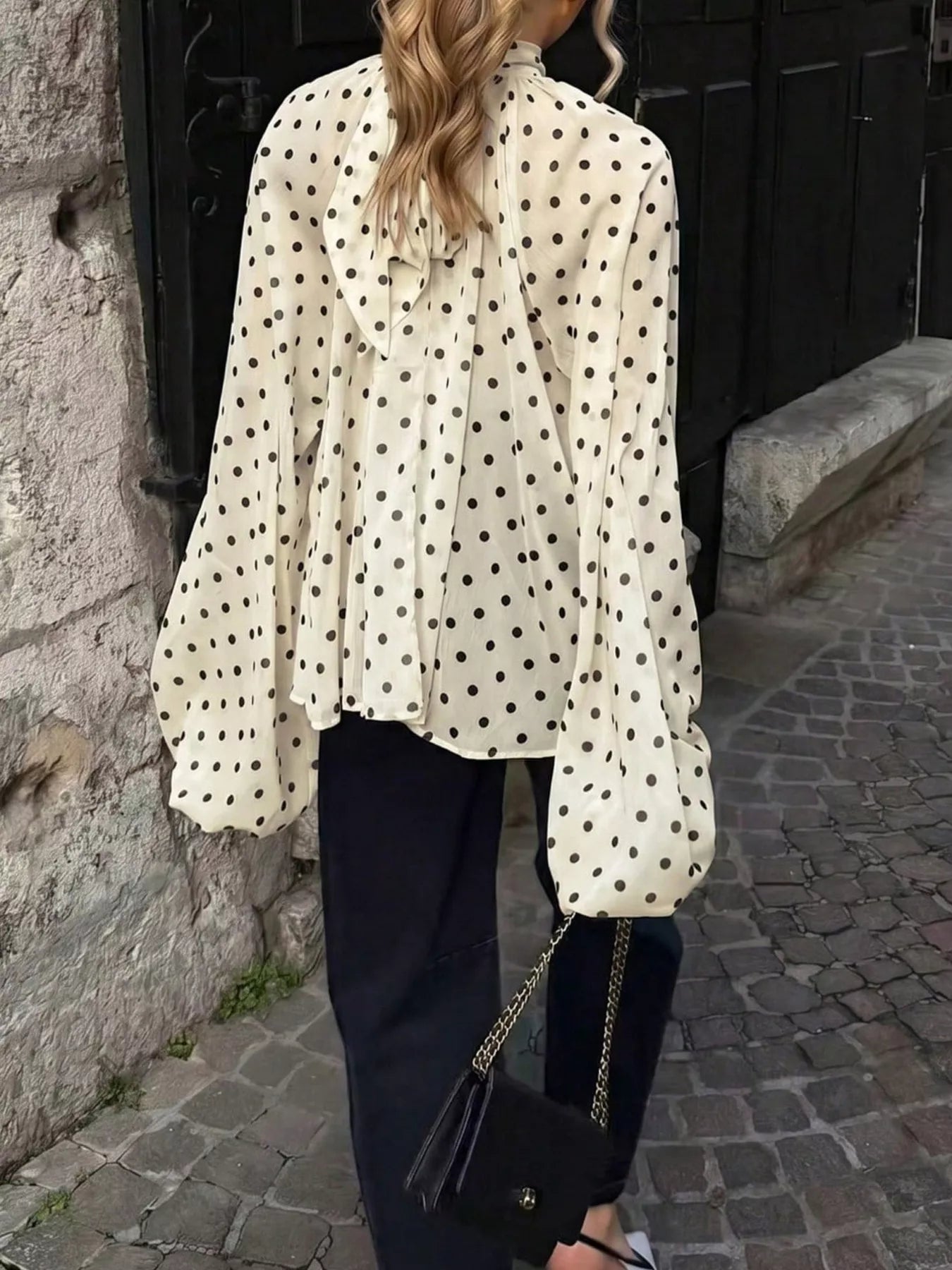 Polka Dot Balloon Sleeve Blouse