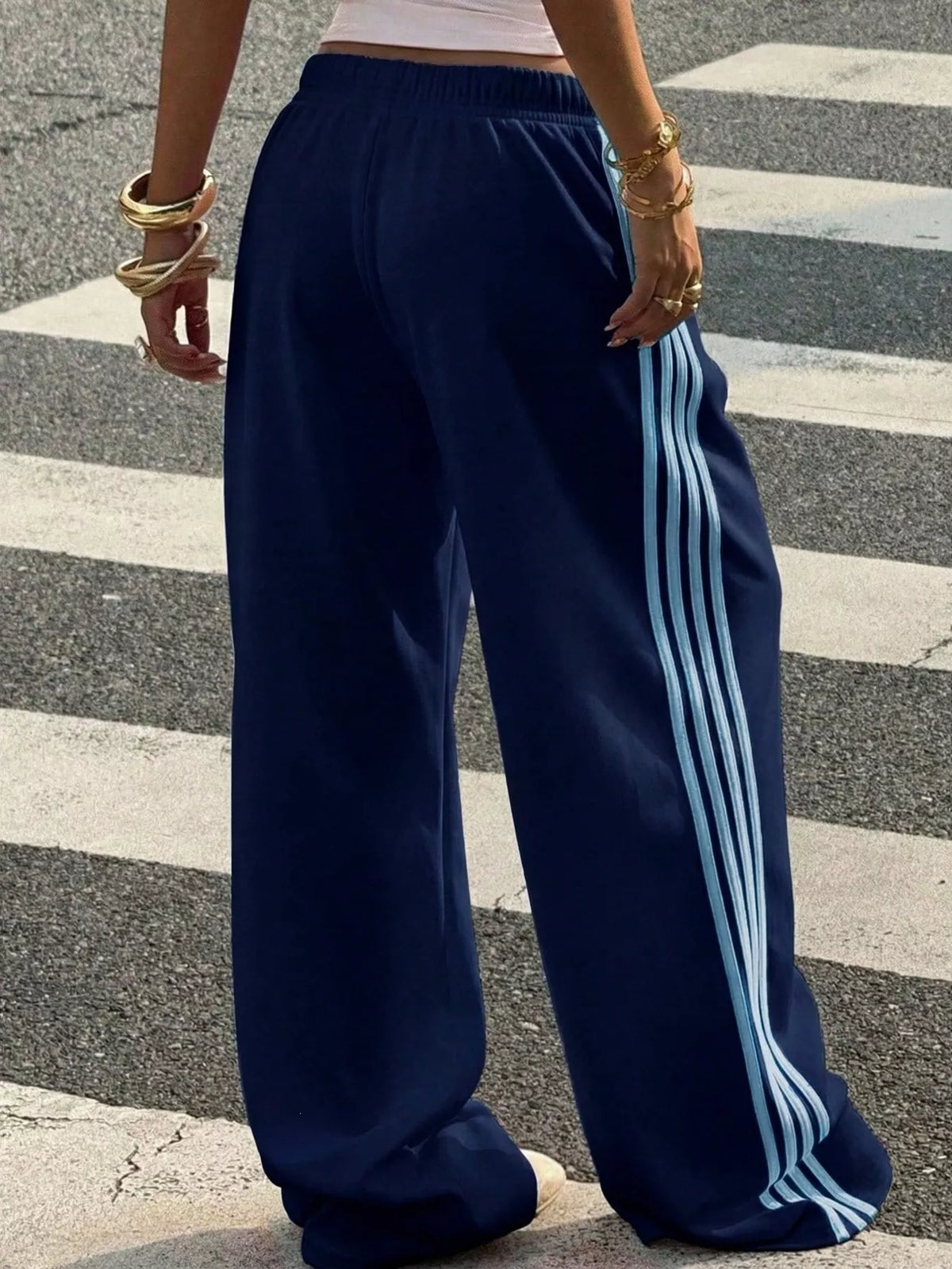 High-Waisted Wide-Leg Track Pants with Side Stripes