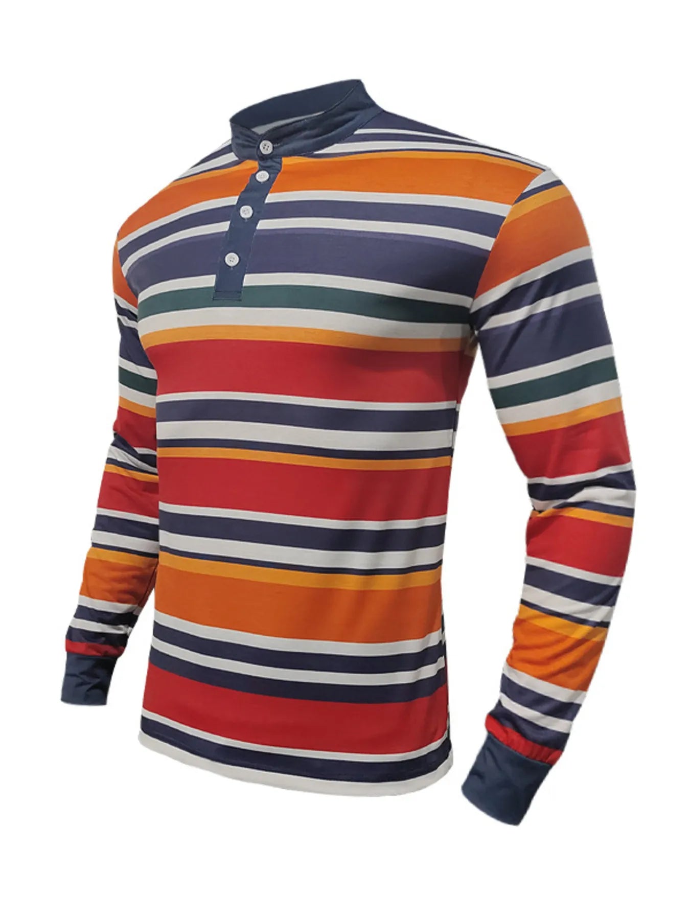 Men's Full Size Rainbow Striped Long Sleeve T-Shirt Plus Size