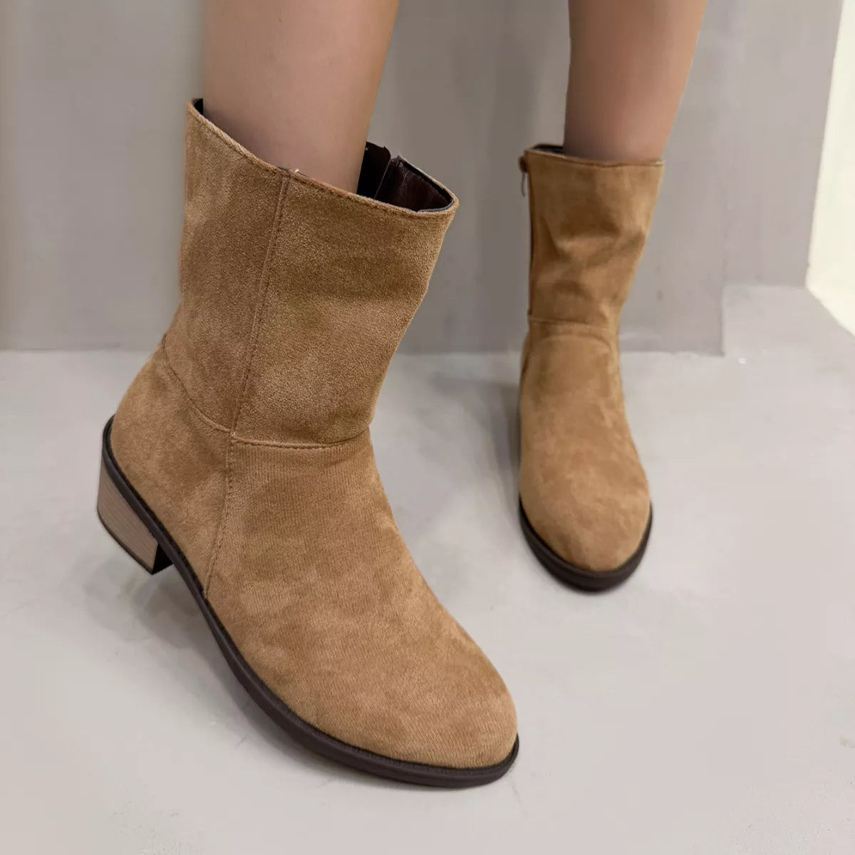 Round Toe Block Heels Ankle Boots