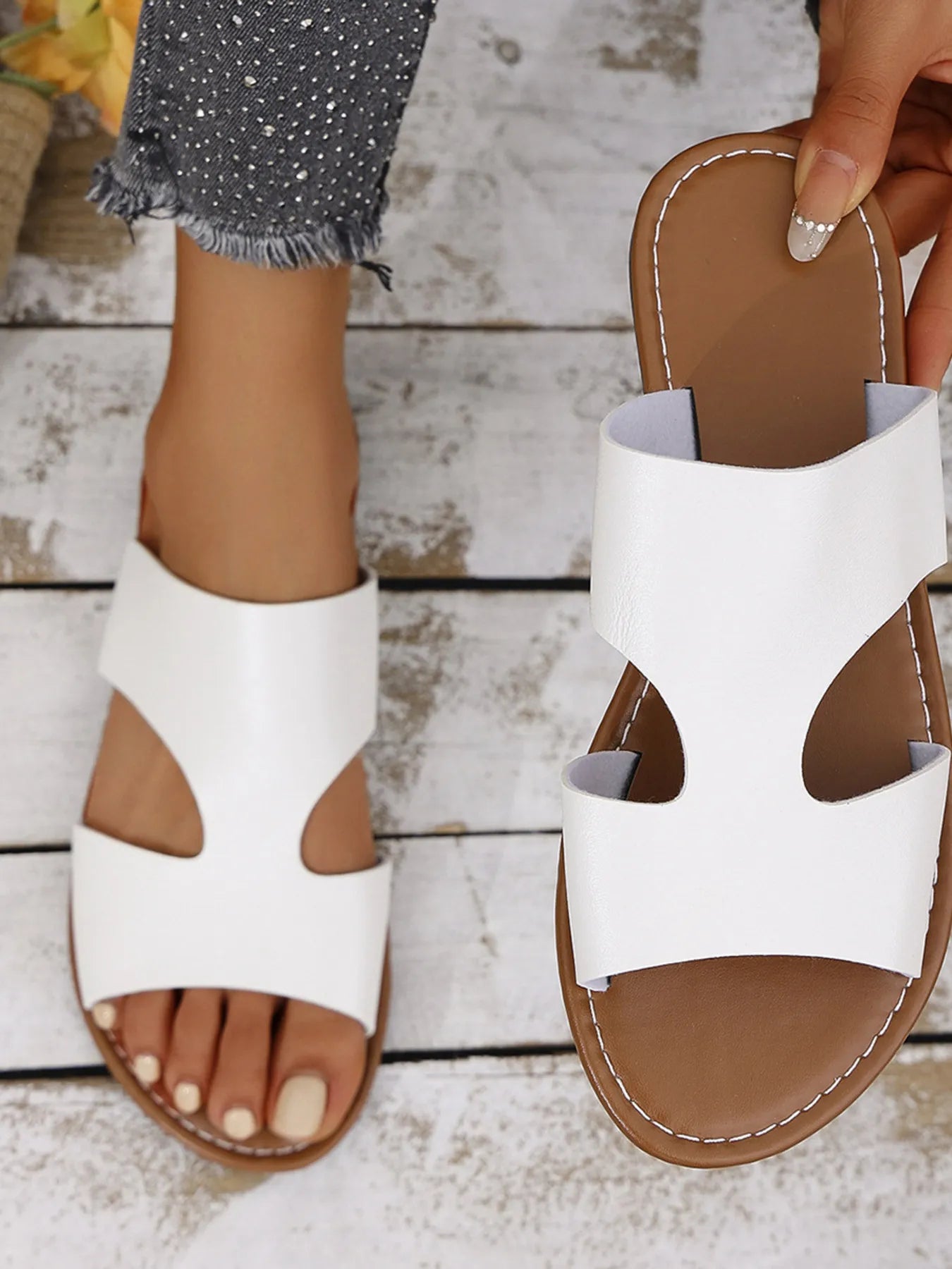 Cutout Open Toe Flat Sandals