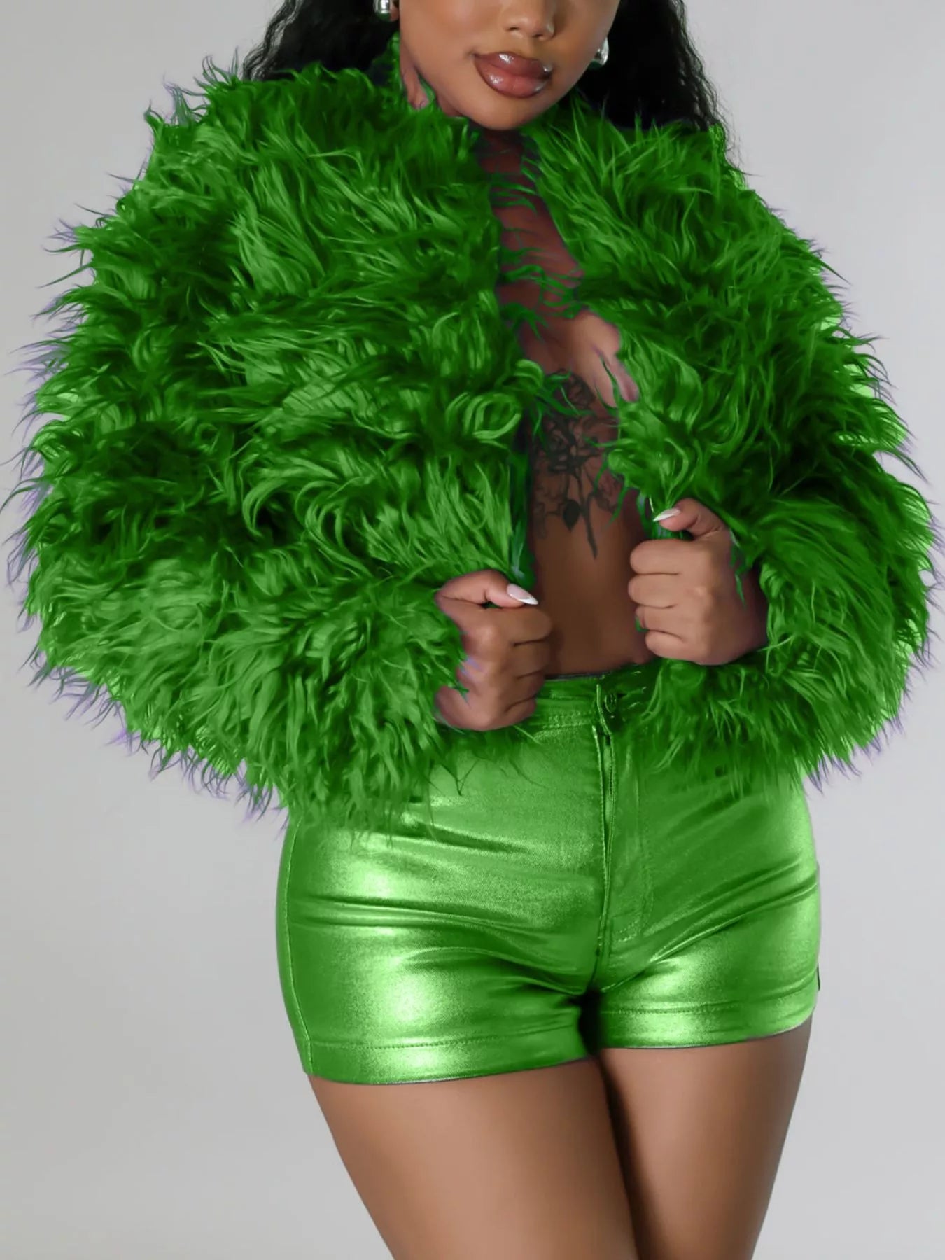 Faux Fur Open Front Cropped Outerwear
