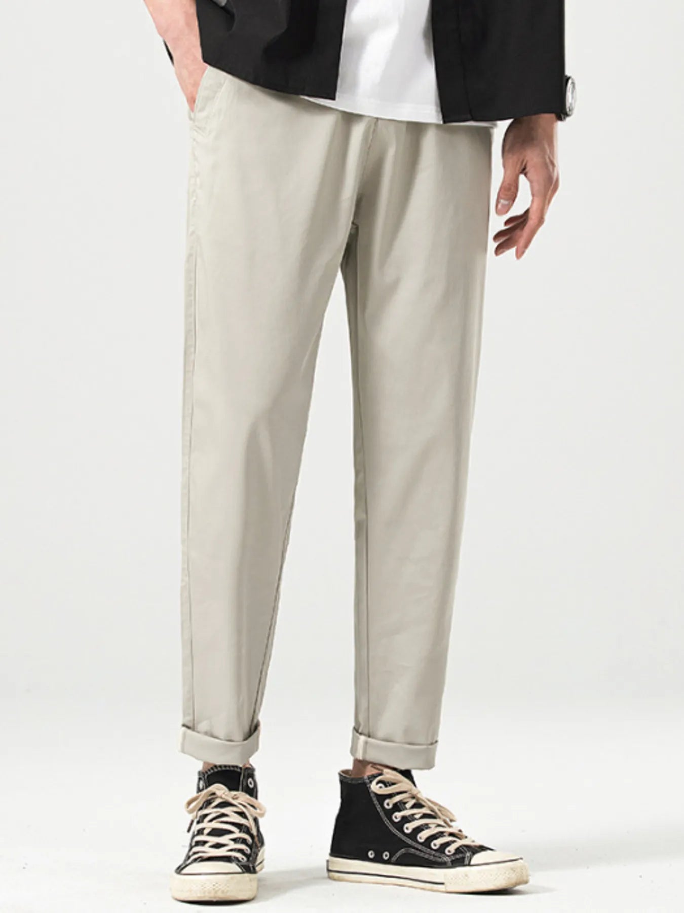 Men's Casual Straight-Leg Cropped Pants