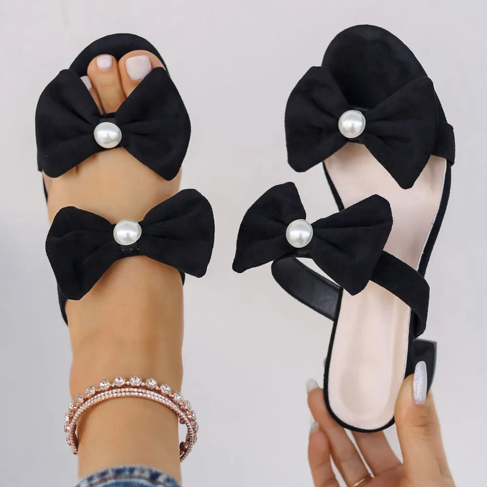 Double Bow Open Toe Block Heel Sandals