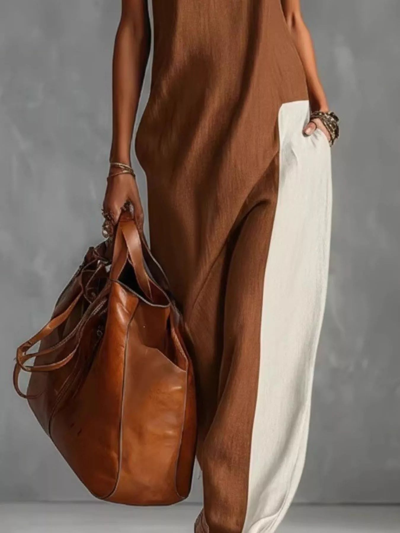 Full Size Color Block Mock Neck Sleeveless Maxi Dress Plus Size