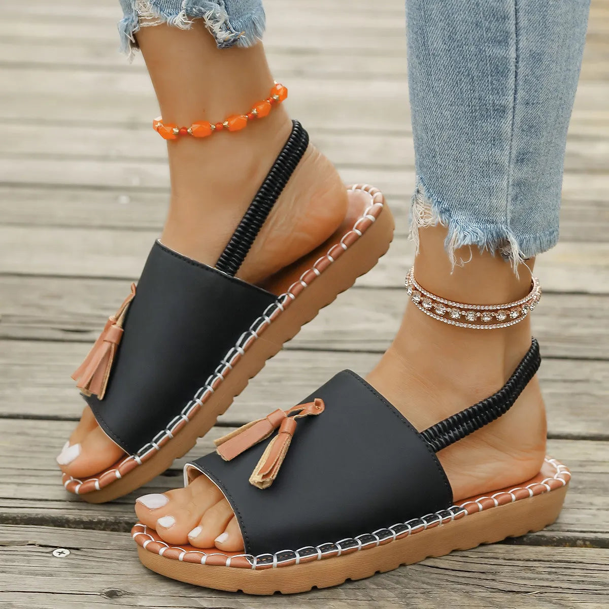 Tassel Detail Flat Sandals