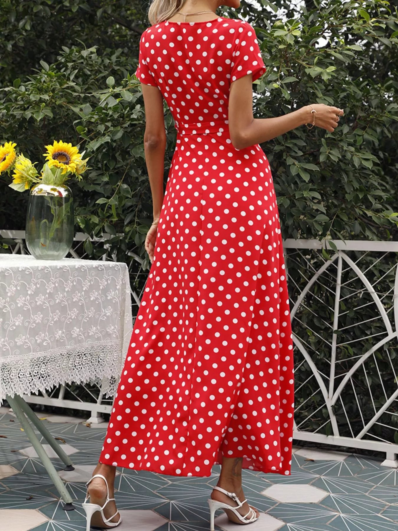 Polka Dot Wrap Maxi Dress