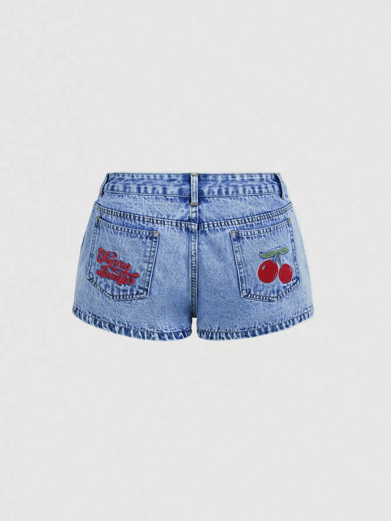 Cherry Embroidered Denim Shorts