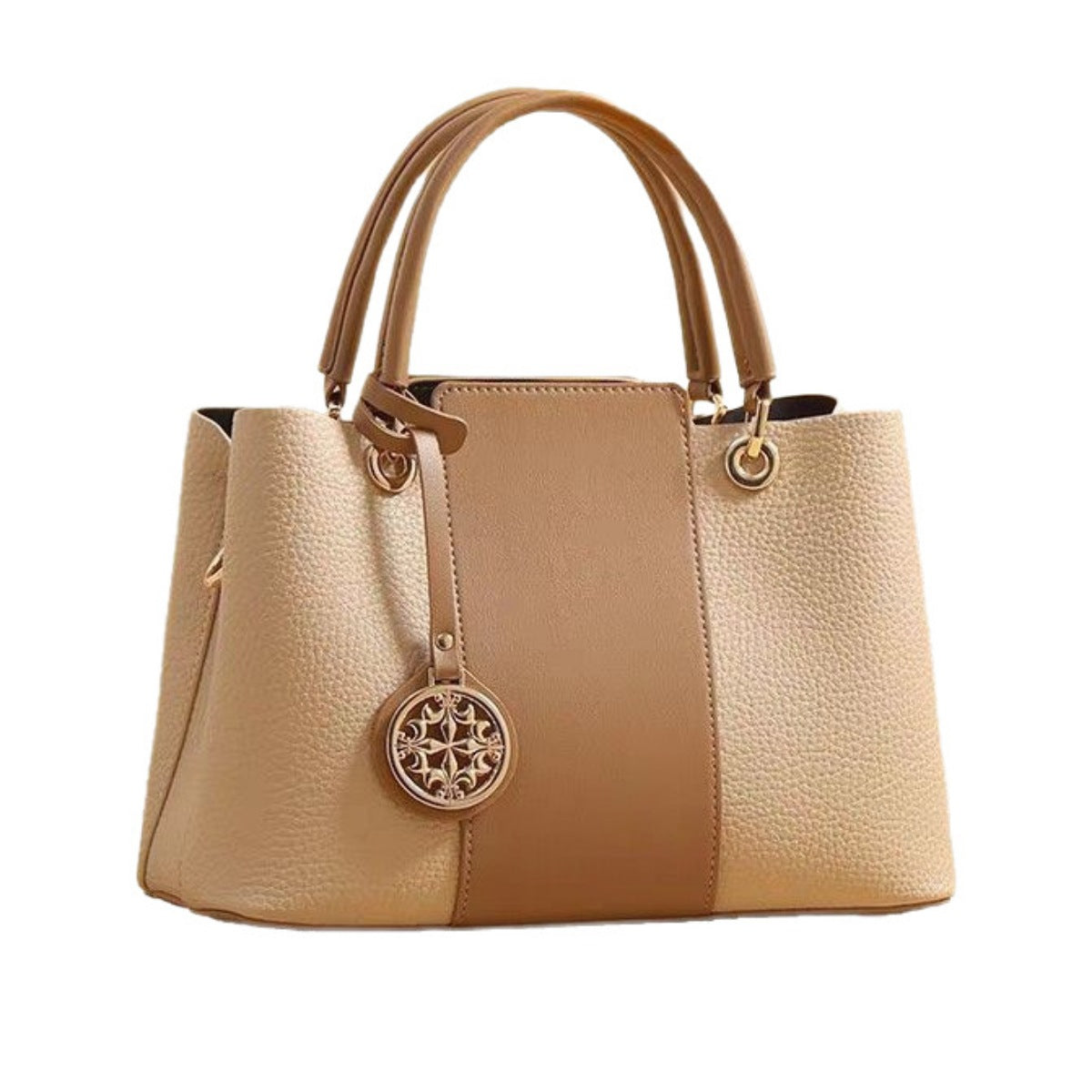 Two-Tone Leather Top Handle Handbag