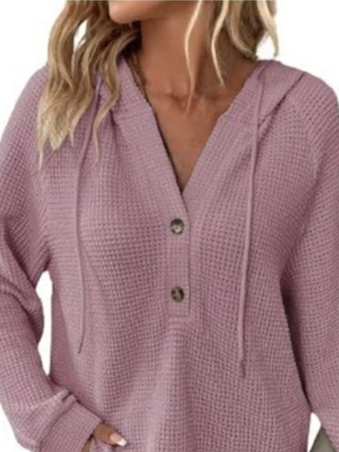 Full Size Waffle Knit Half-Button Hoodie Plus Size