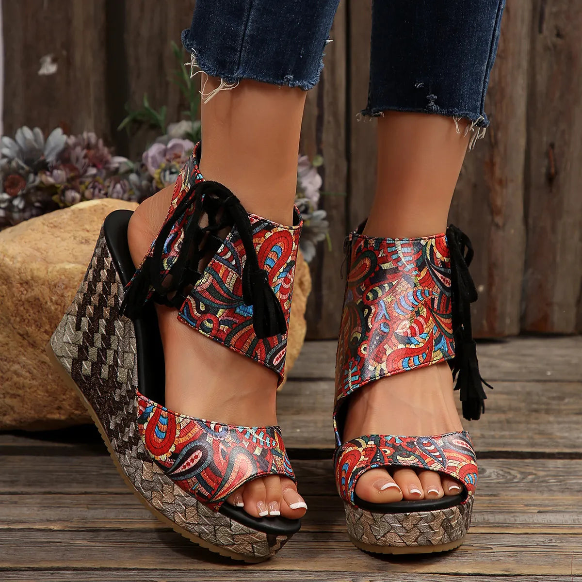 Printed Wedge Platform Sandals