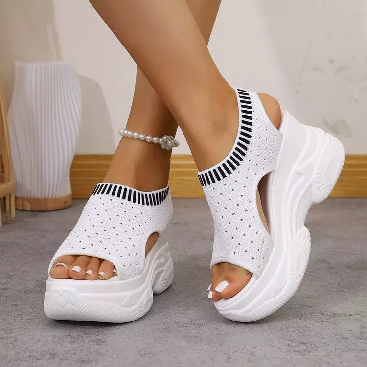 Mesh Platform Wedge Sandals
