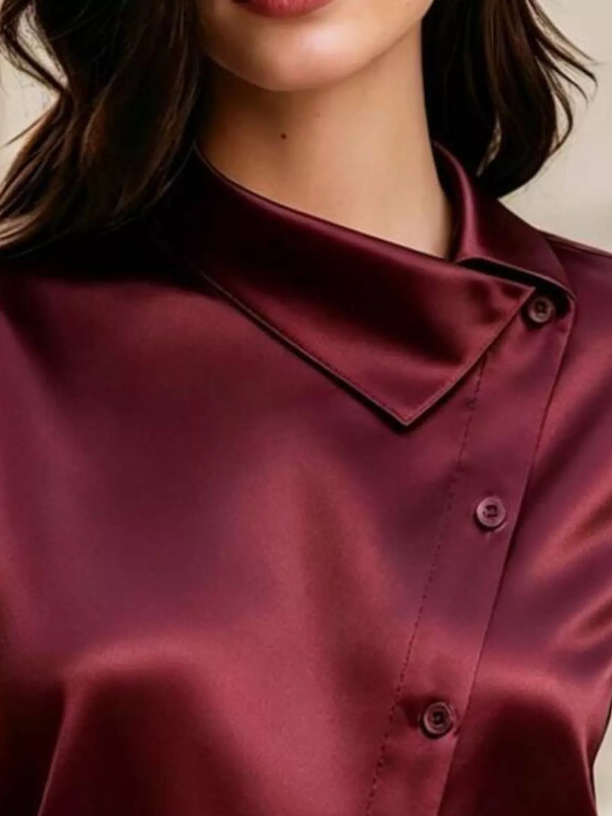 Asymmetric Collar Satin Blouse