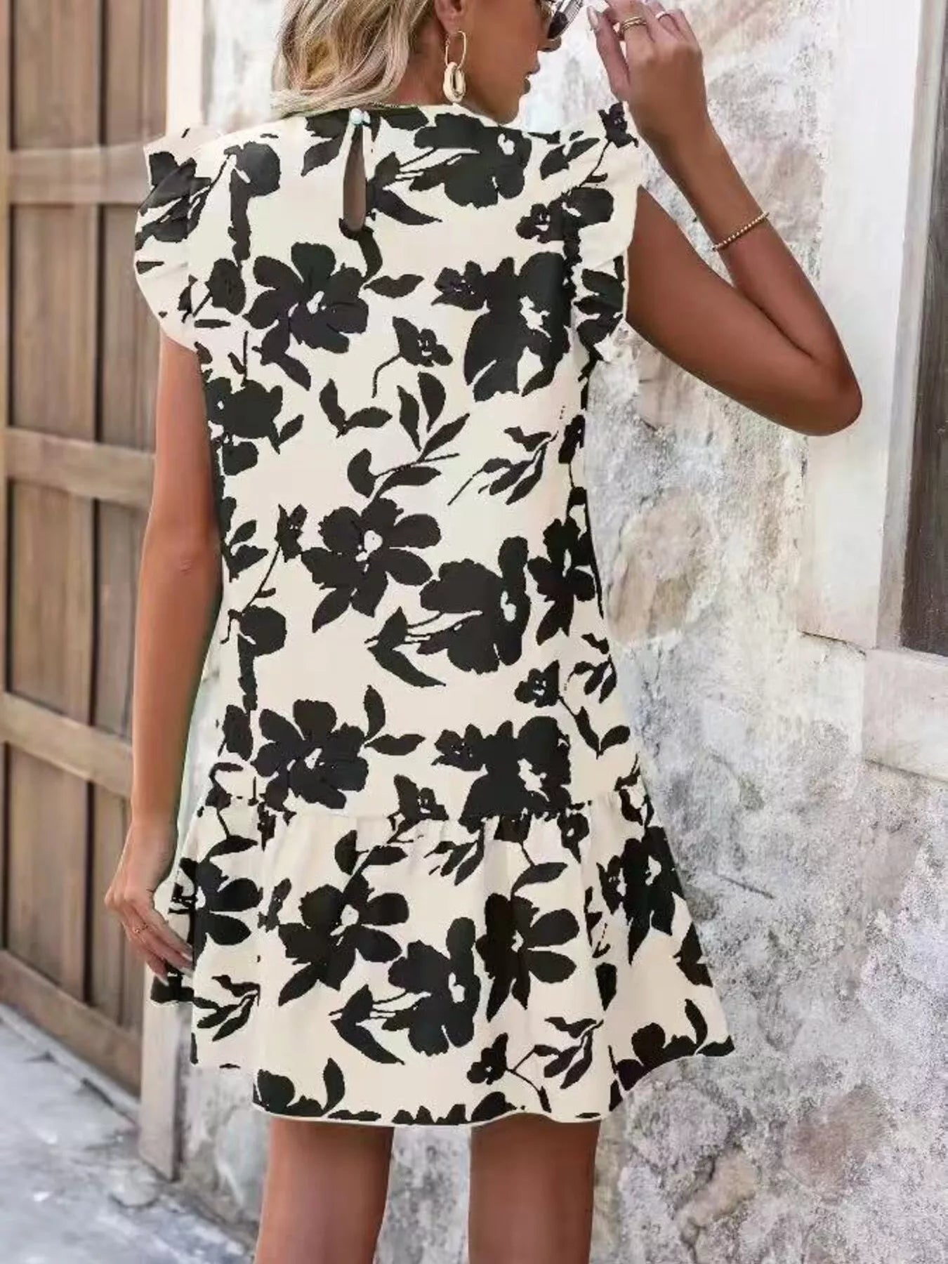Floral Print Ruffle Sleeve Mini Dress