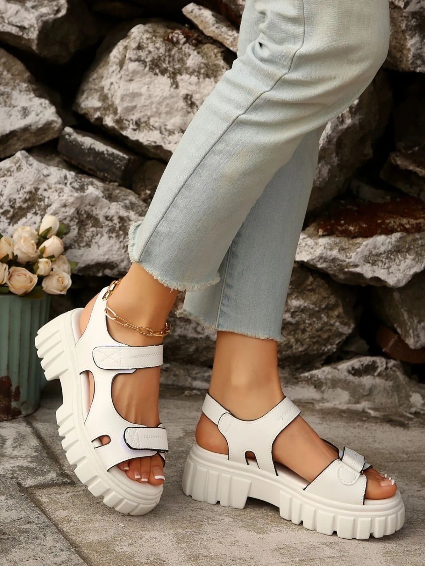 Platform Chunky Velcro Strap Sandals