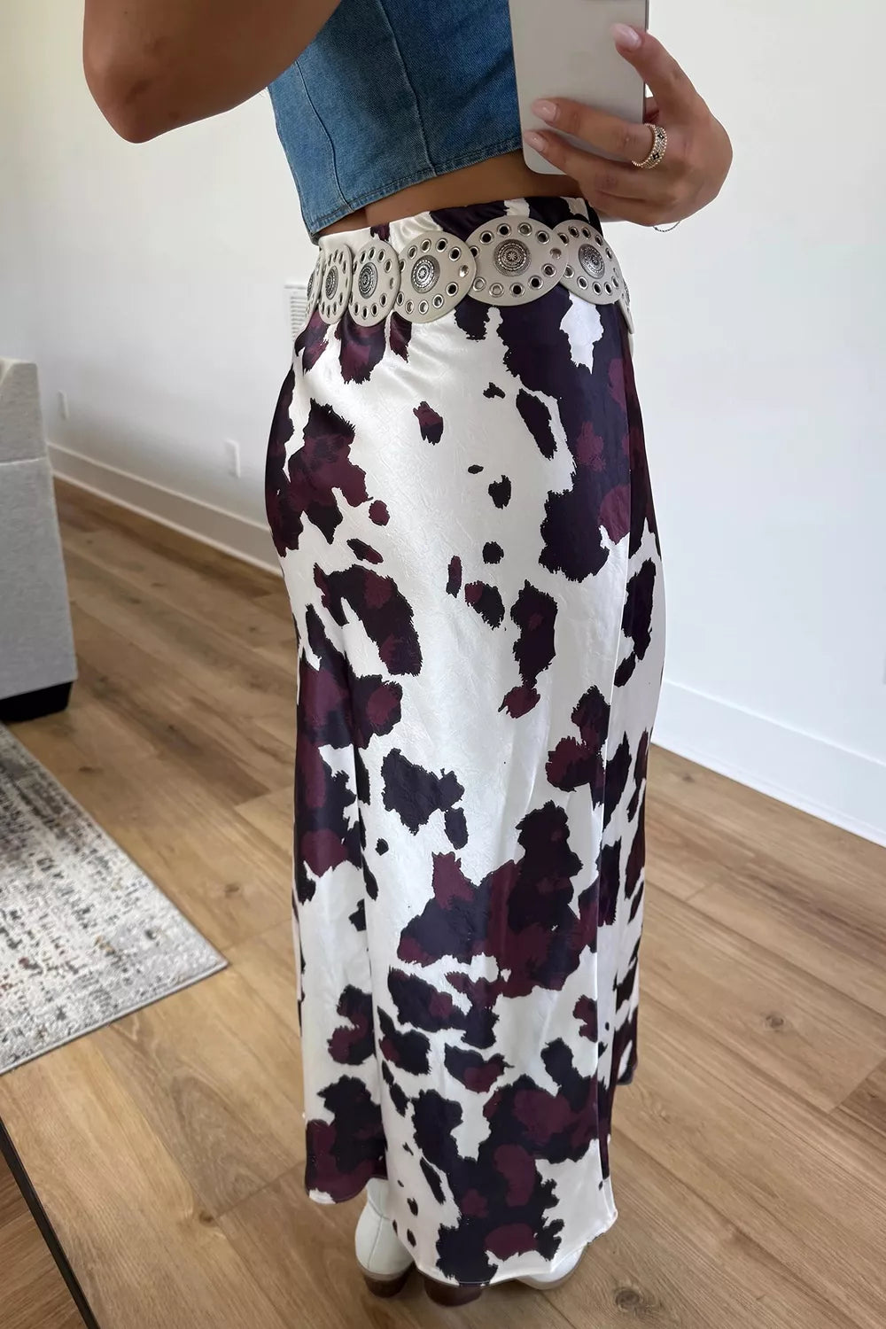 Abstract Print Western Long Metal Zip-Up Waist Daily Wear Skirt