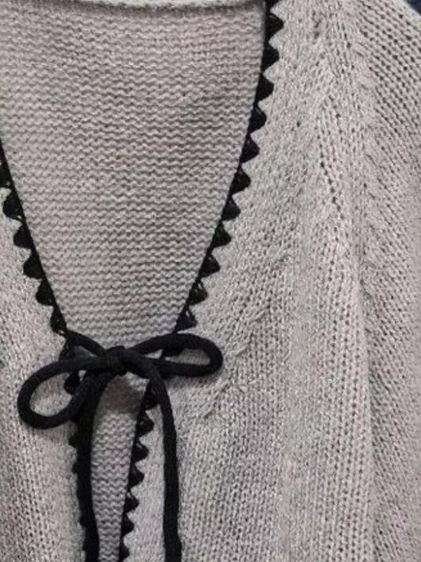 Full Size Chic Tie-Front Contrast-Trim Cardigan Plus Size