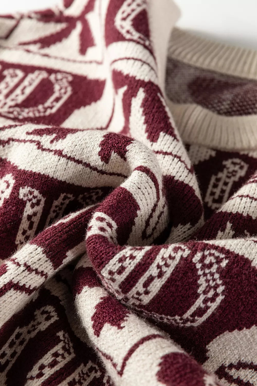 Bows & Horseshoes Pattern Western Round Neck Sweater
