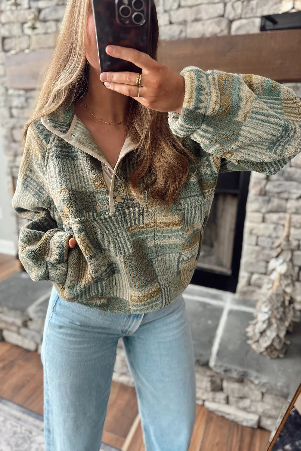 Western Print Fleece Long Sleeve Casual Fit Sweatshirt