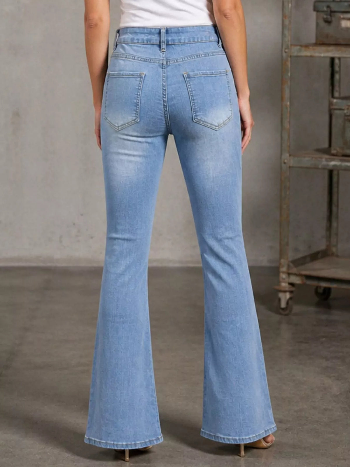 High-Waisted Distressed Flare Jeans