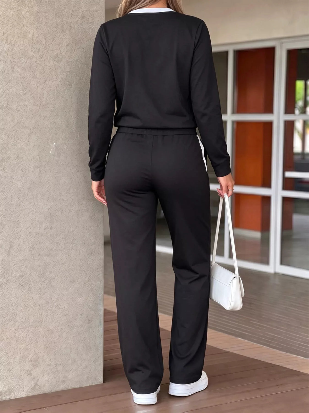 Heart Graphic Contrast Trim Top and Pants Set
