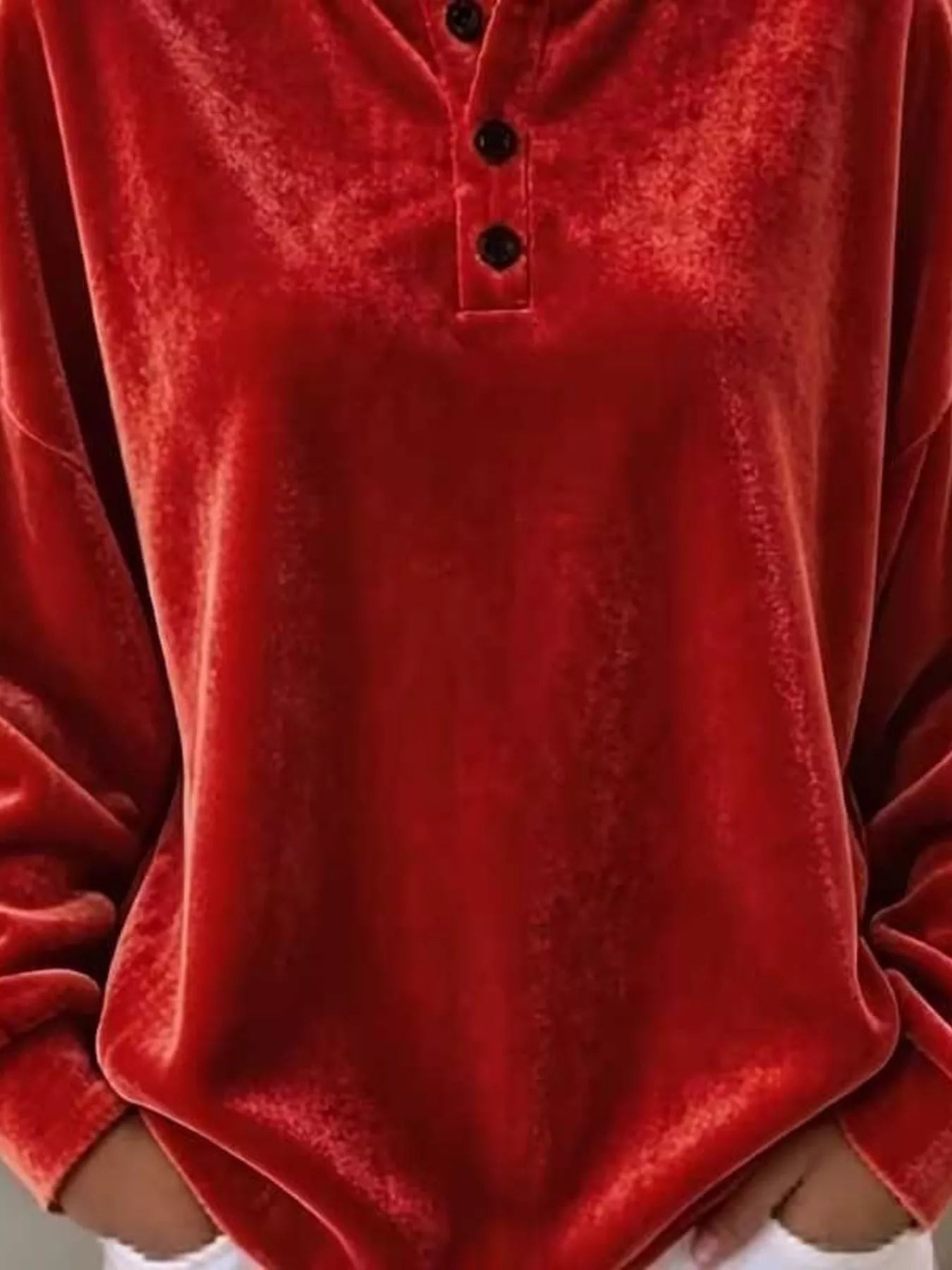 Velvet Henley Top with Button Detail