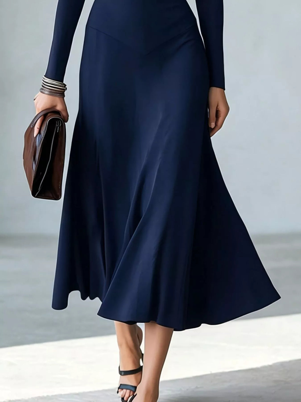 Full Size Mock Neck Cut-Out Long Sleeve Midi Dress Plus Size