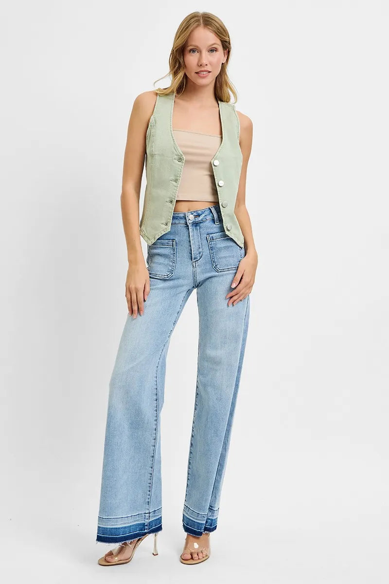 RISEN Full Size V Neck Button Down Vest Plus Size