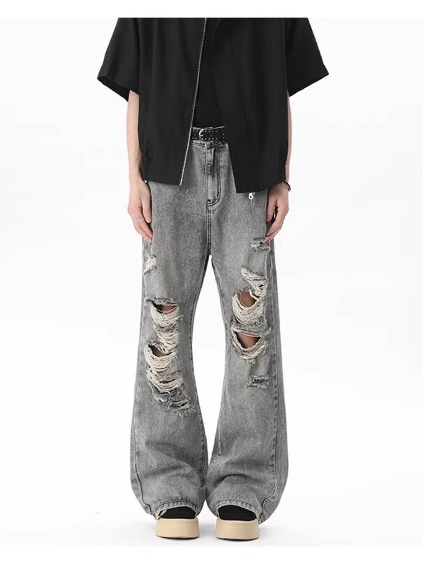 Men's Full Size Distressed Wide Leg Jeans Plus Size