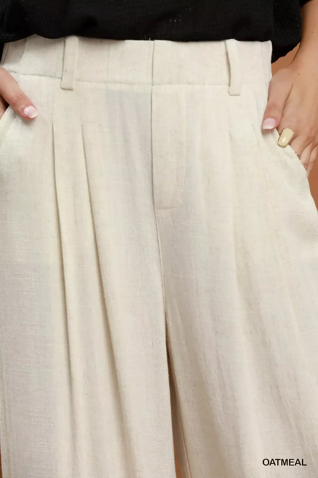 Umgee High Waist Linen Blend Wide Leg Trousers