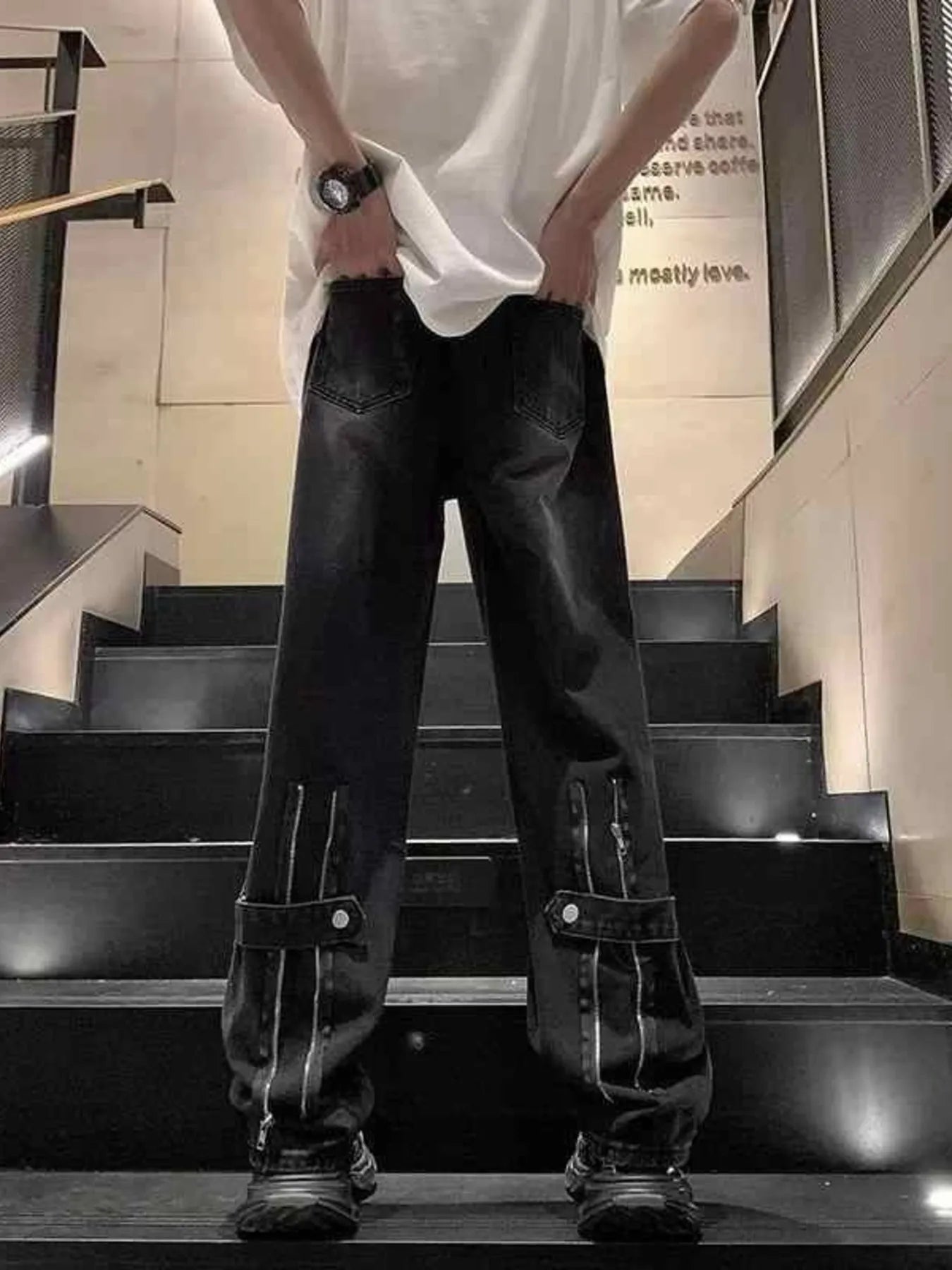 Men's Full Size Wash Wide Leg Jeans Plus Size
