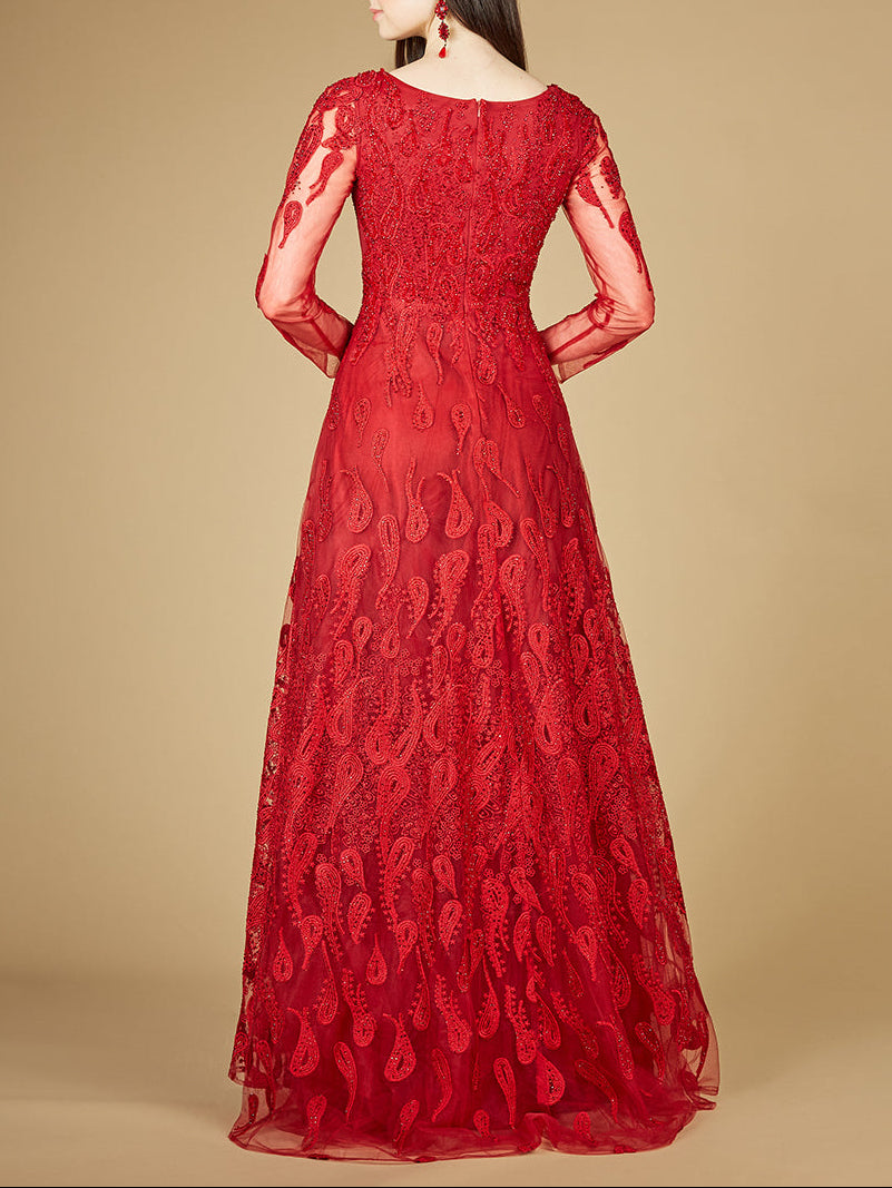 Long Sleeve V-Neck Ballgown - OUTLET