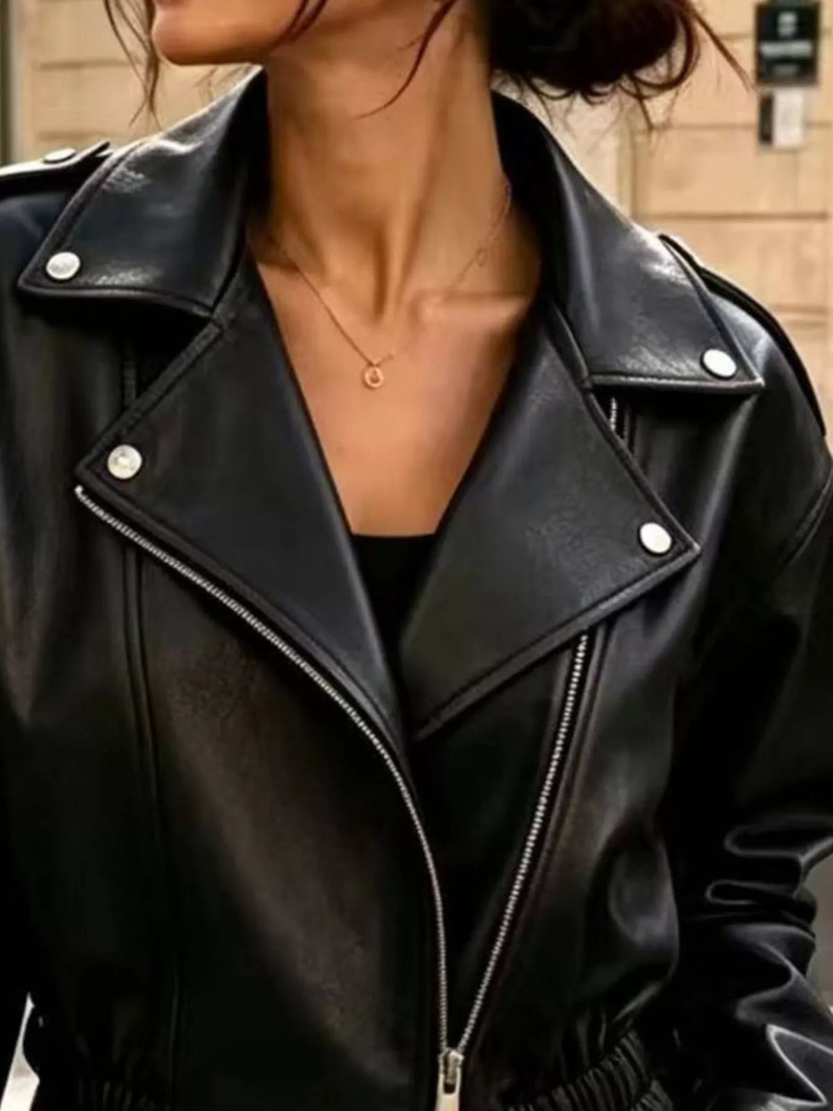 Faux Leather Cropped Biker Jacket