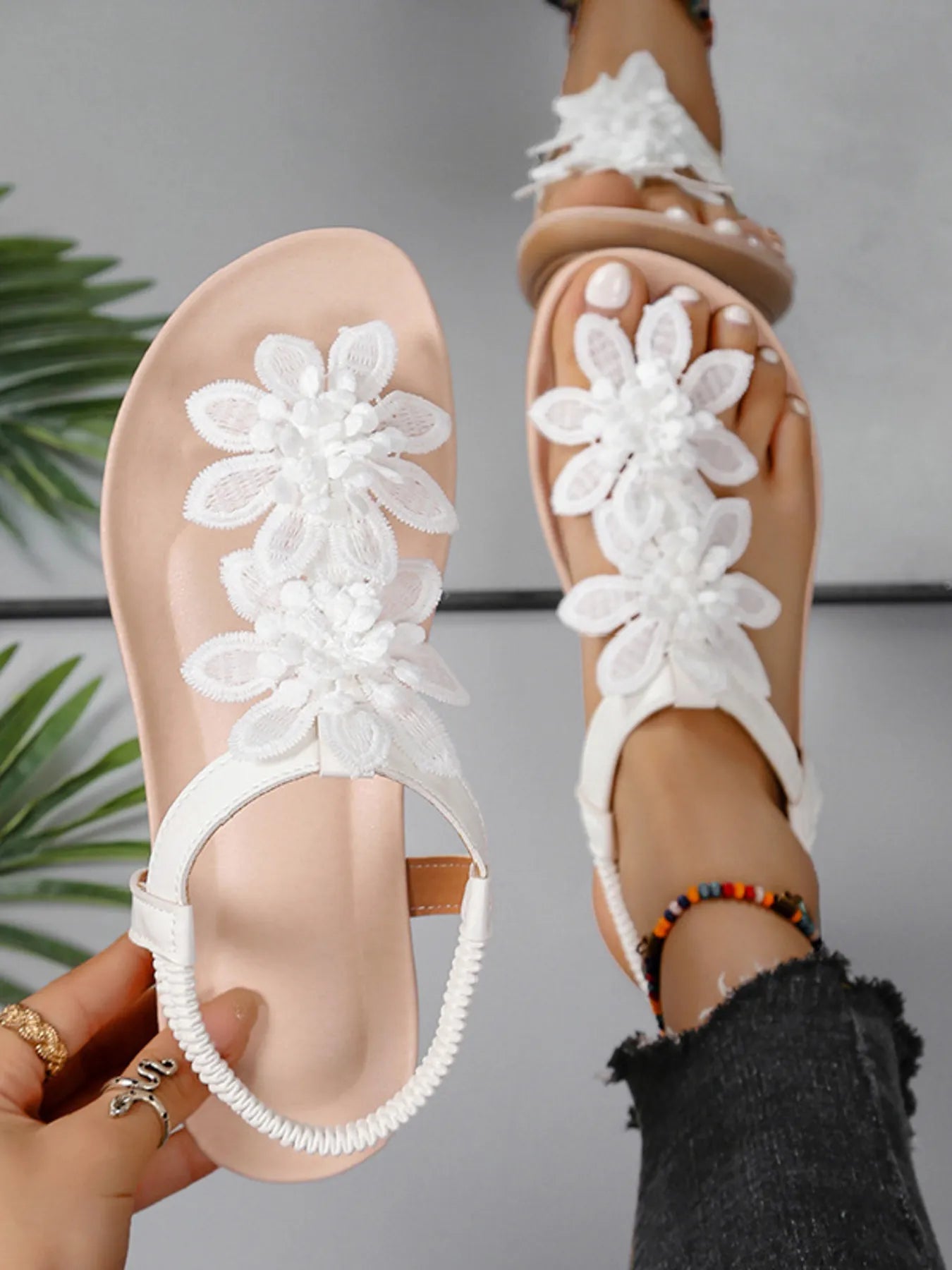 Flower Open Toe Flats Sandals