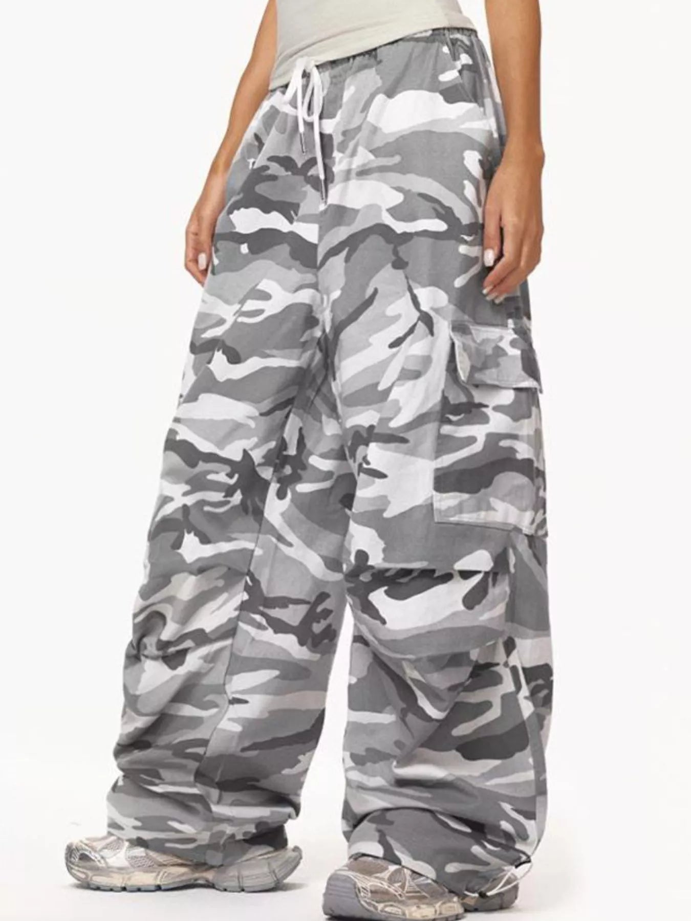 Camouflage Cargo Pants with Drawstring Waist