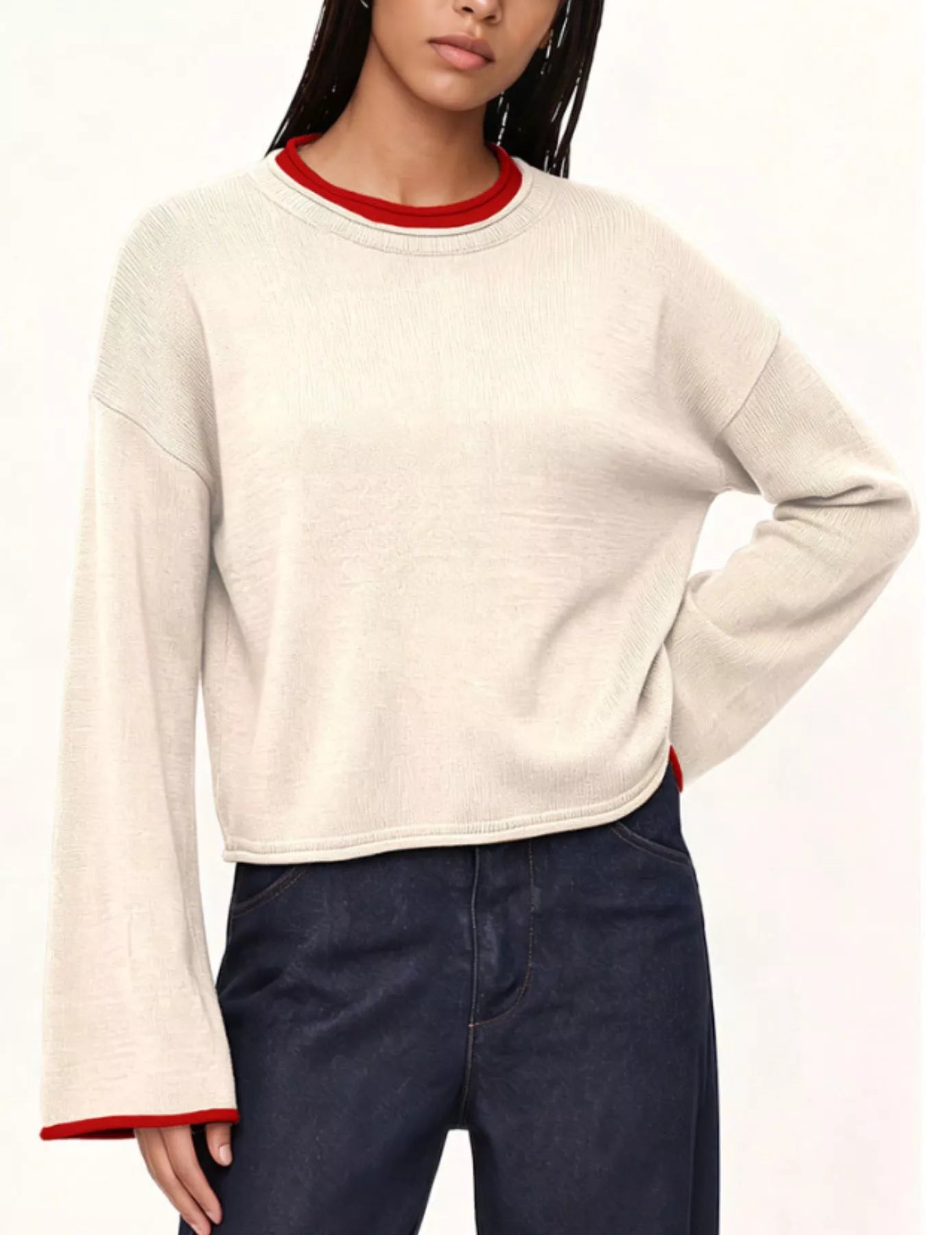 Crew Neck Dropped Shoulder Sweater