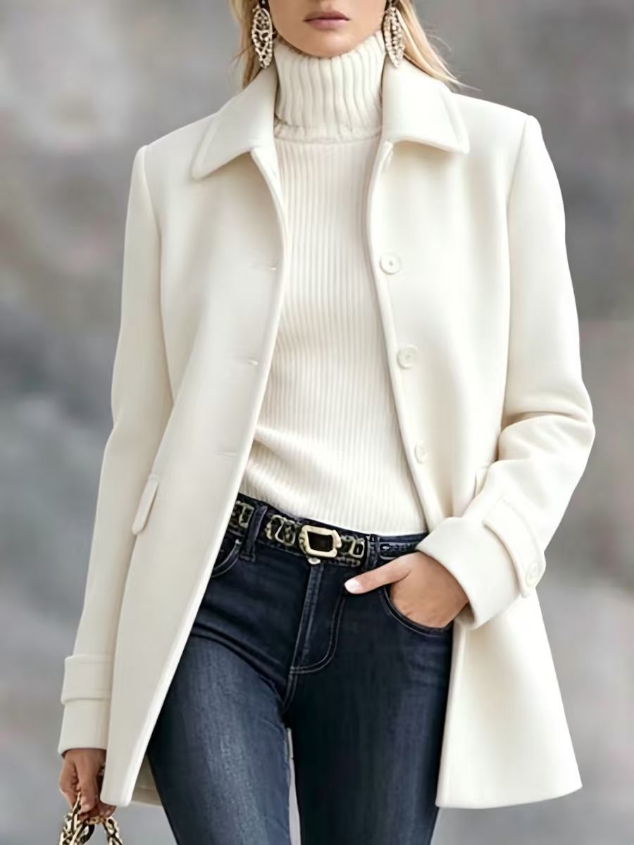 Mid-Length Lapel Wool-Blend Coat