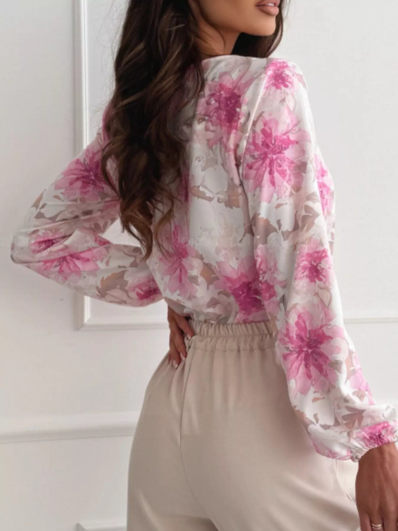 Floral Print Balloon Sleeve Blouse