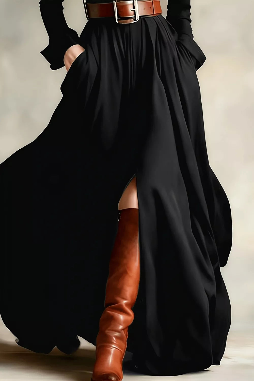 Slit Long Sleeve Maxi Shirt Dress